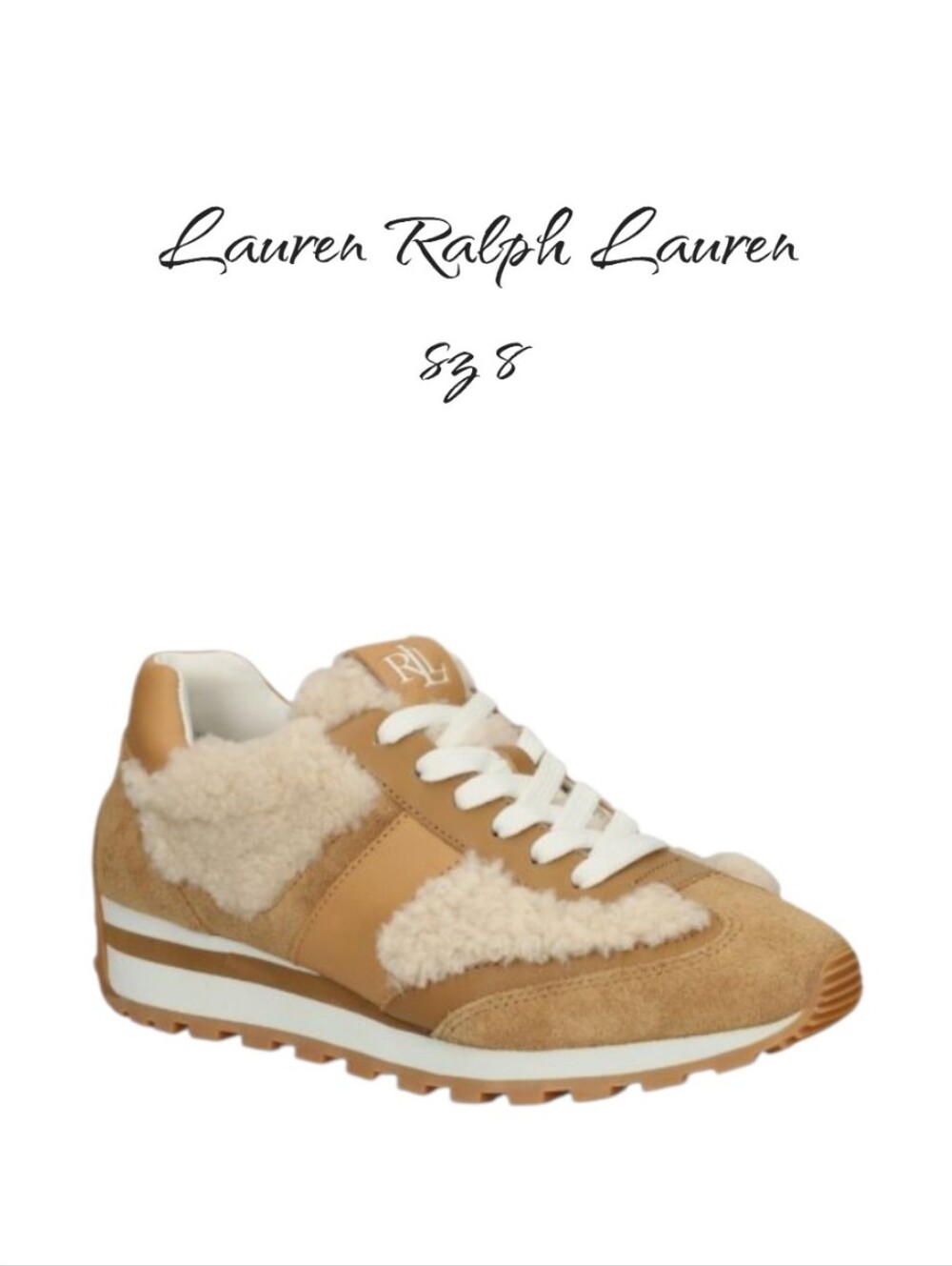 Lauren Ralph Lauren Dani Shearling Suede Sneakers Tan Cream 8 NEW